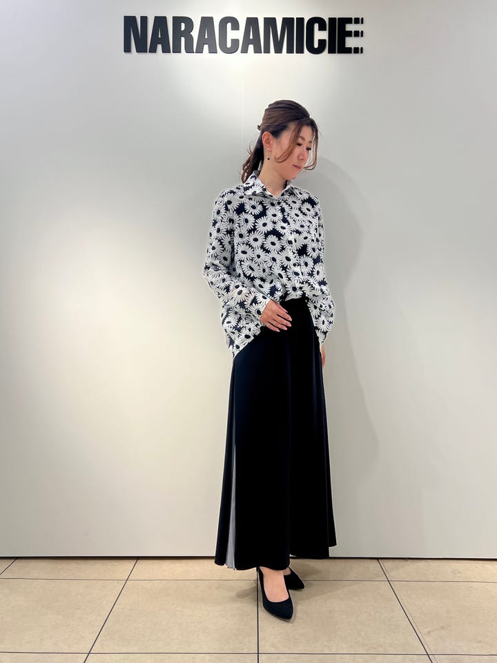 NARACAMICIE】チェリー柄配色シャツ衿長袖ブラウス(1(M)9号 ライト