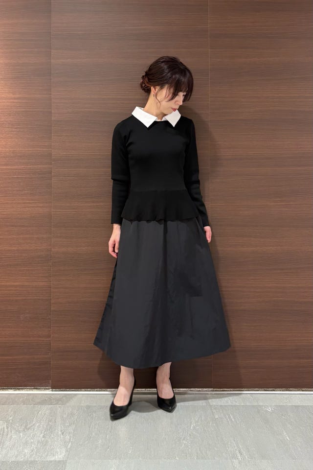 NARACAMICIE】ハイツイストシフォンプリーツスカート(1(M)9号 ブラック