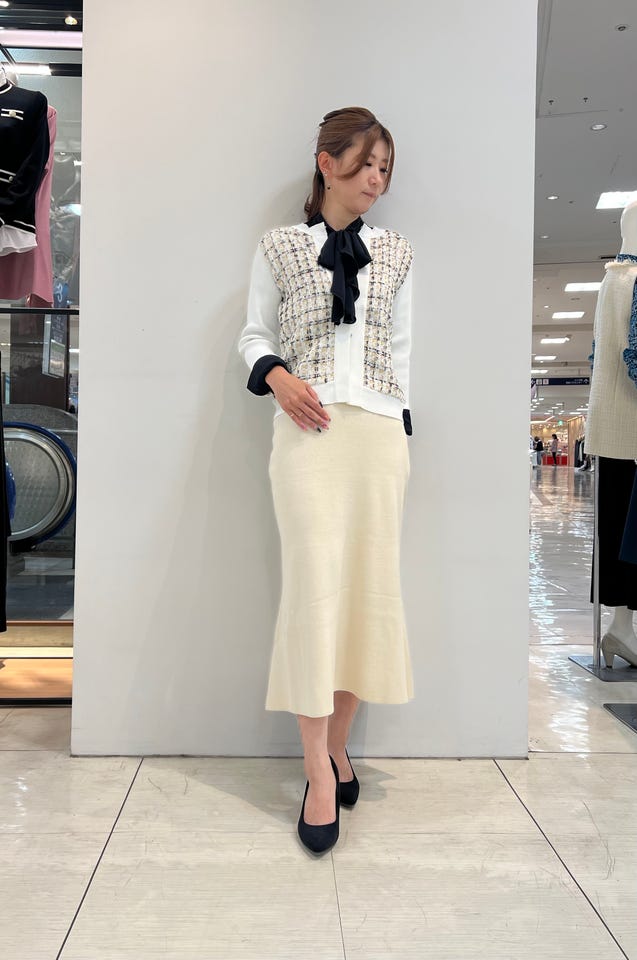 サンプル今期ナラカミーチェフロントレースボウタイ付きカットソー七分袖シャツ紺１ 50%OFF《 ジョーゼット レース ボウタイ ブラウス