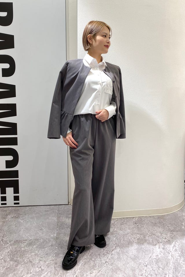 NARACAMICIE】シルケットコットンスムースバンドカラー七分袖(1(M)9号