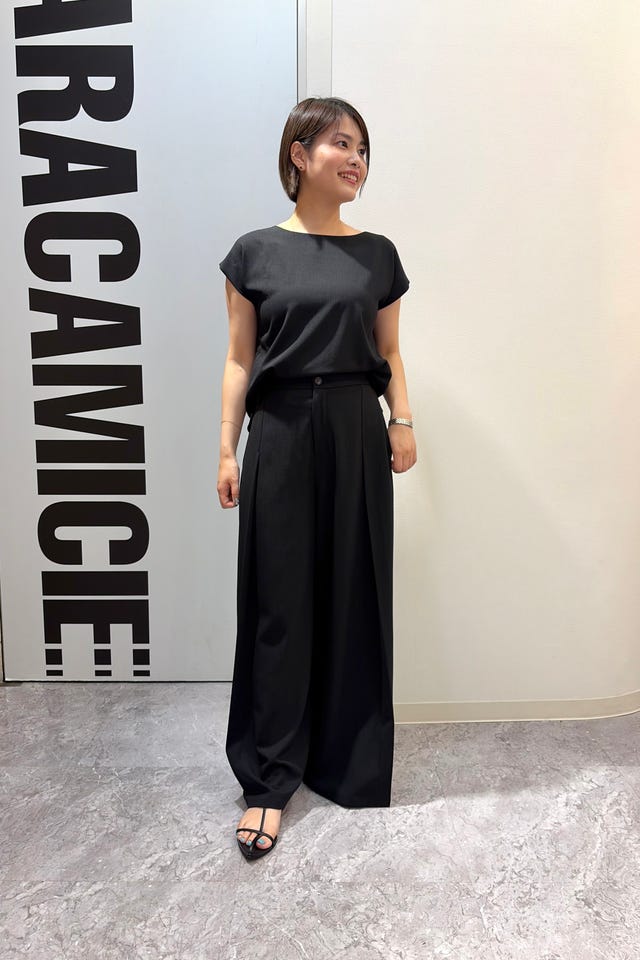 美品♡ナラカミーチェ 黒系 暖か ツィード風ウール混ストレッチパンツスーツ NARACAMICIE】【セットアップスーツ対応】プレスウォームパンツ(1(M)9