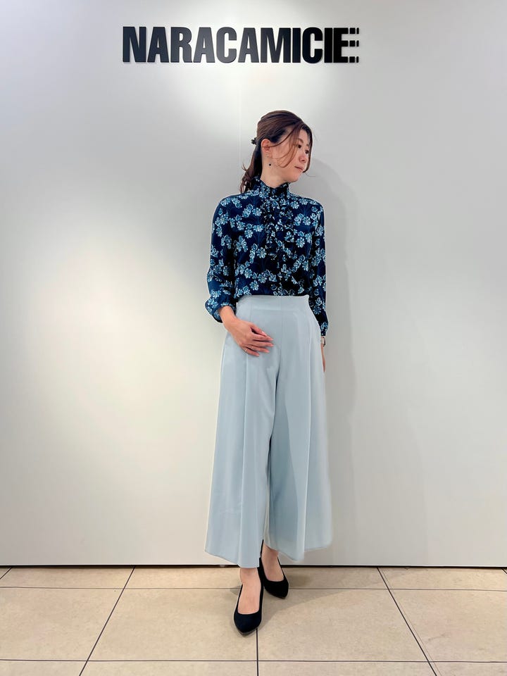 NARACAMICIE】フラワーフリル七分袖ブラウス(1(M)9号 ブルー): ナラ