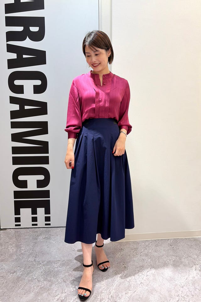 NARACAMICIE】ハイツイストシフォンプリーツスカート(1(M)9号 ブラック
