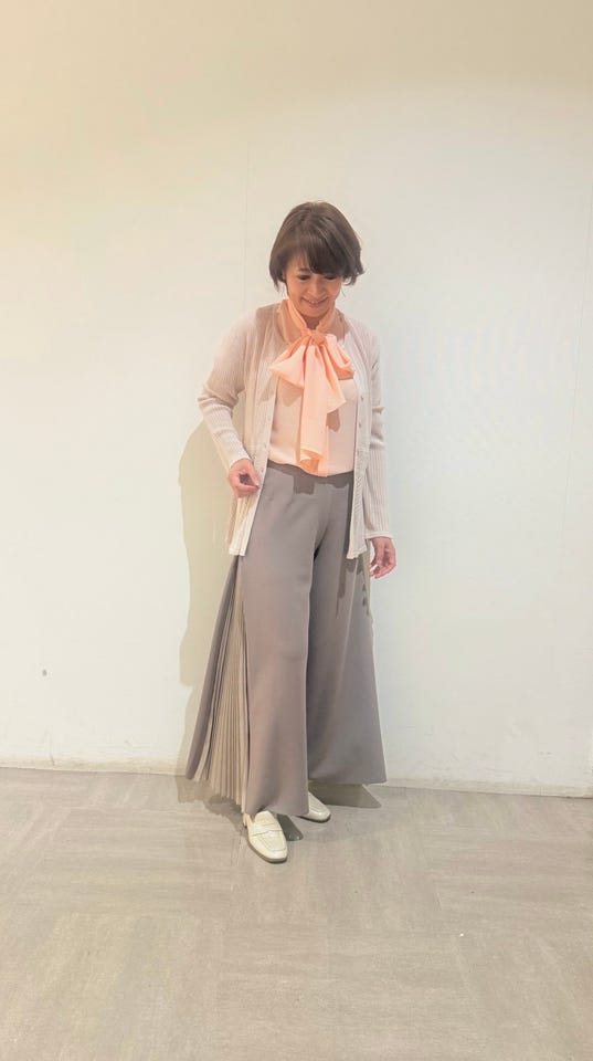 NARACAMICIE】ジョーゼットフロントギャザーボウタイ半袖ブラウス(1(M