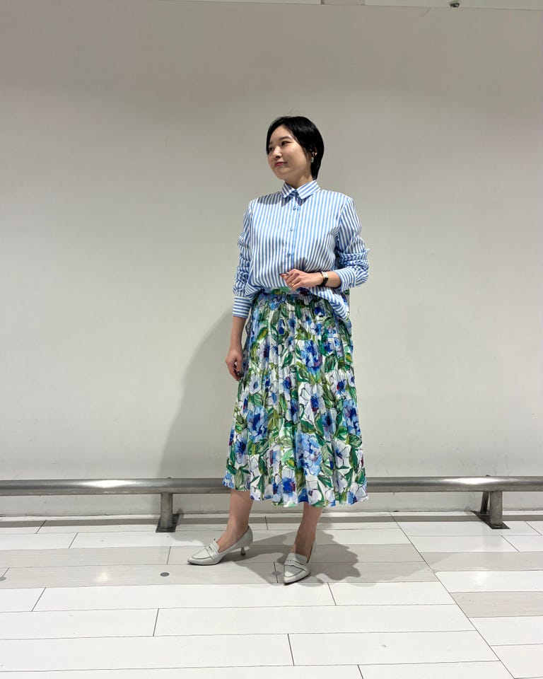 NARACAMICIE】【セットアップ対応】ラインフラワー柄プリーツスカート