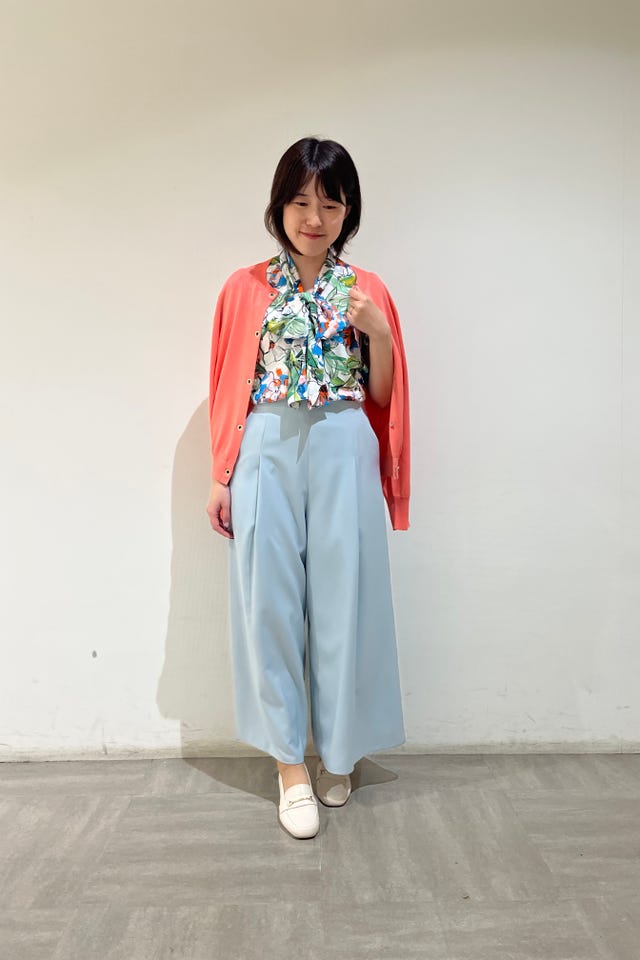 バブルドットシフォンスタンドボウタイブラウス(1(M)9号 ホワイト