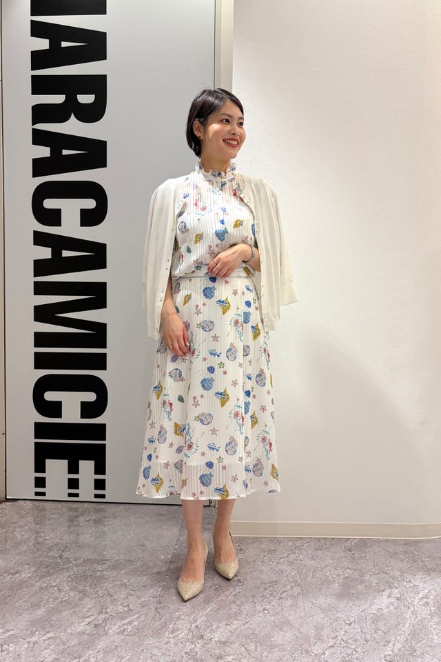 NARACAMICIE】チェリー柄配色シャツ衿長袖ブラウス(1(M)9号 ライト