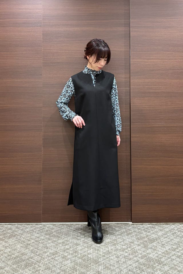 NARACAMICIE】エスニック柄ミニスタンドフリル長袖ブラウス(2(L)11号