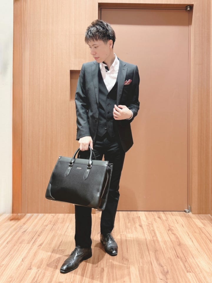 超光沢ストレッチ スリムフィット 2ボタン3ピーススーツ シャドー