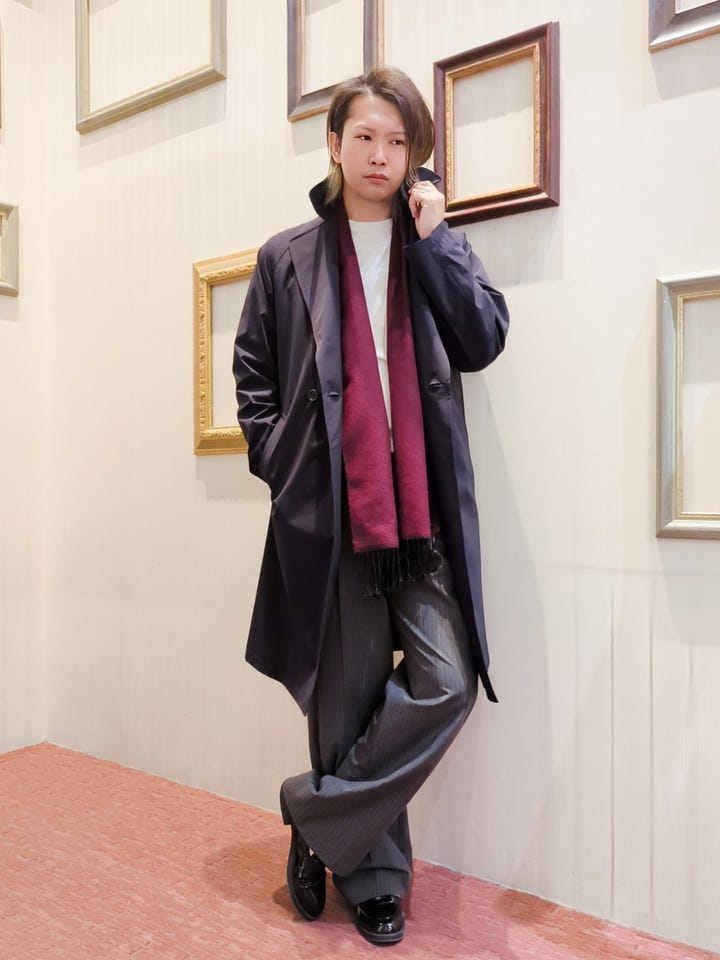 ストレッチウォッシャブル ピンスト タックワイドパンツ グレー