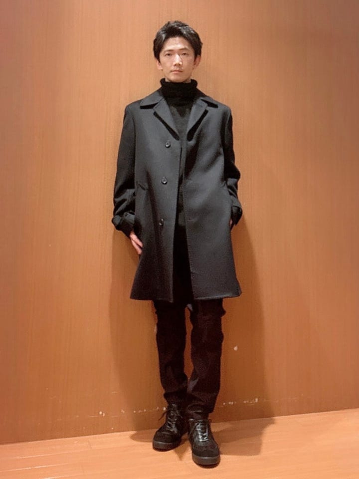 ウール100% ステンカラーコート 無地黒(S 05黒): アウター/コート