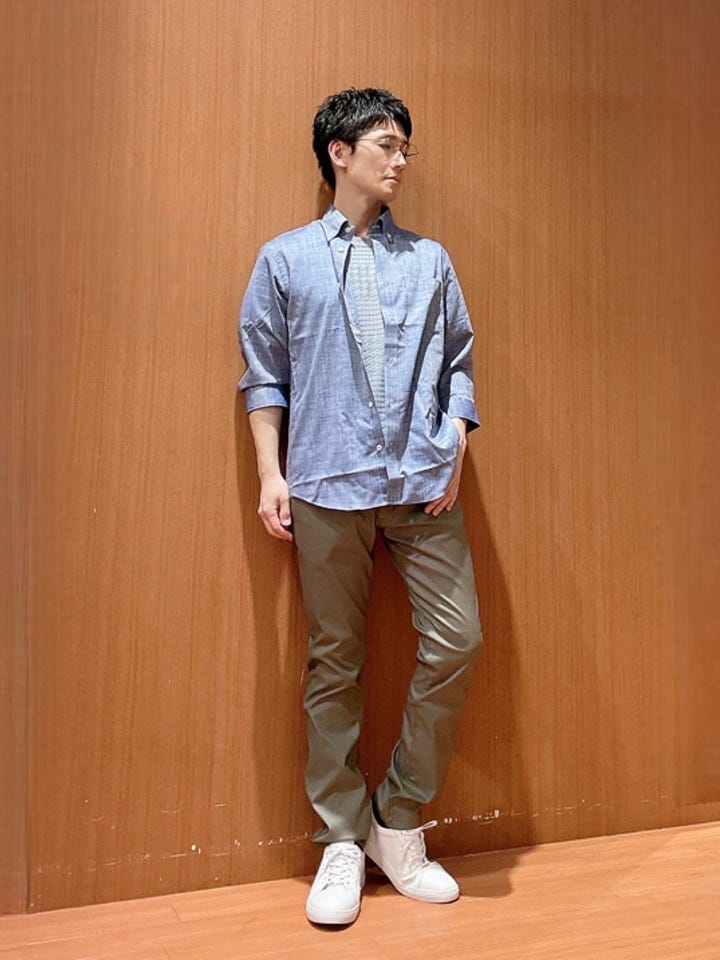 チェック ジャガード クルーネック 半袖 Tシャツ(M 73サックス
