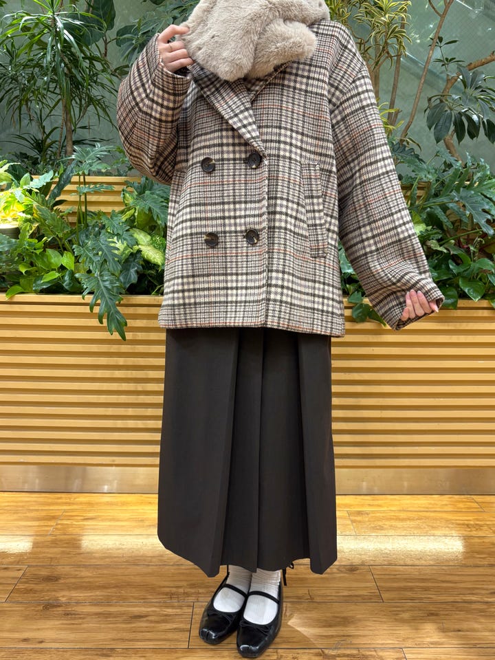タータンチェック柄フード付きキルトロングコート/Afternoon Tea