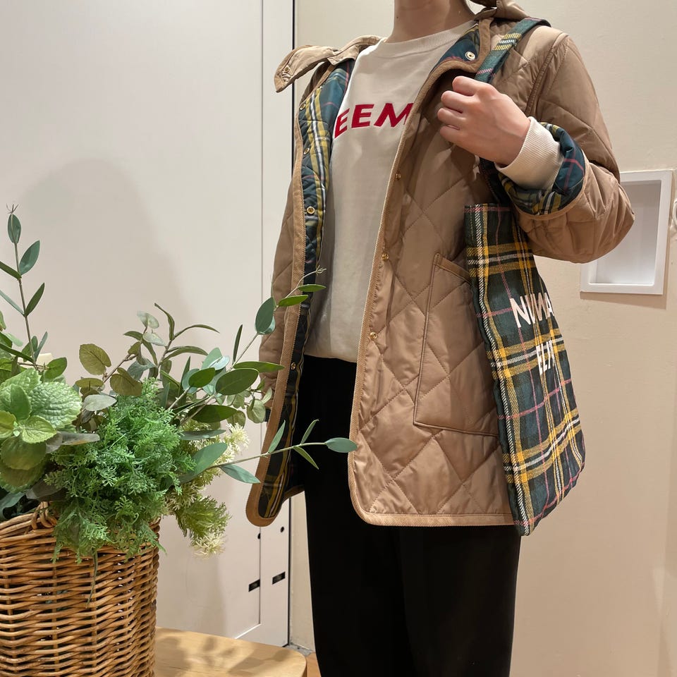 アフタヌーンティー タータンチェック柄ドロストレインコート カーキ