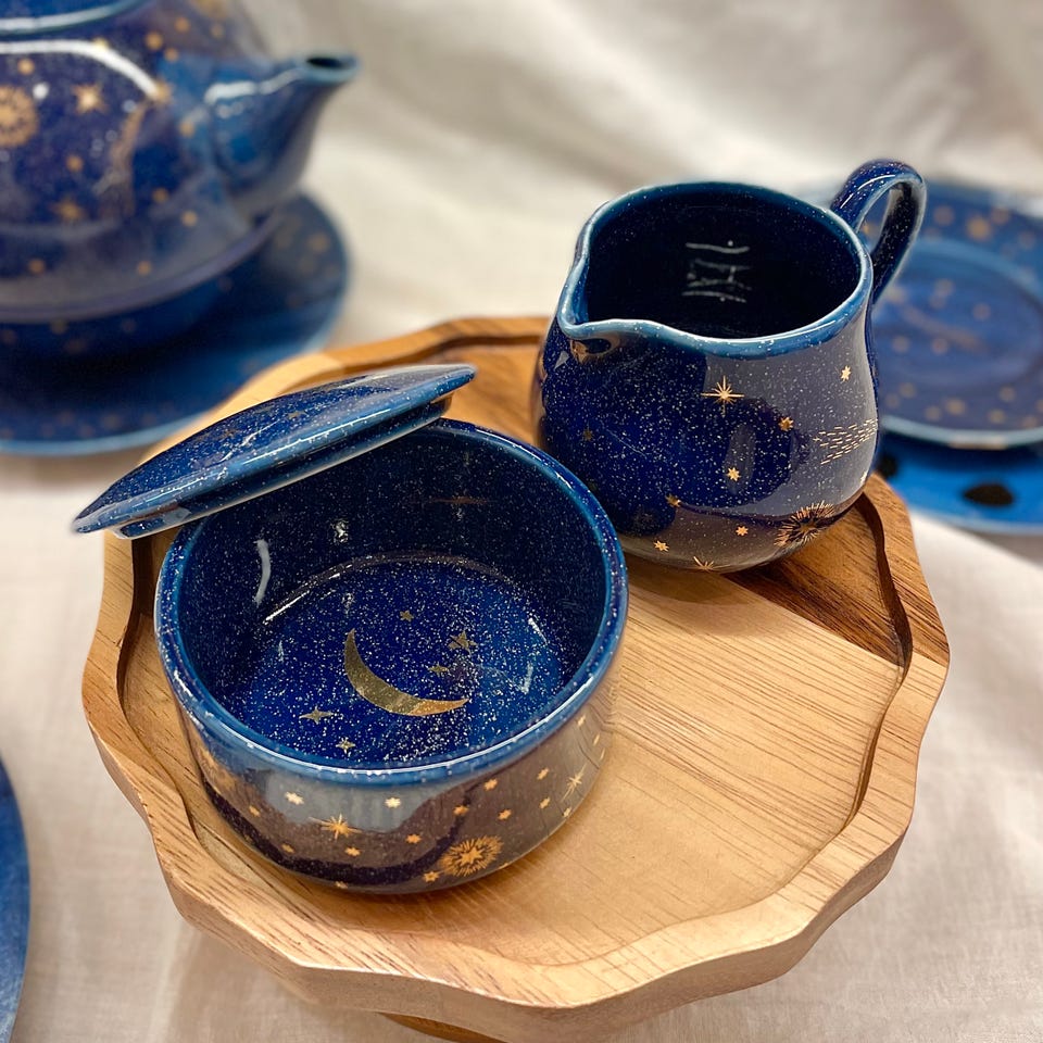 D-4 ヴィンテージ コバルトブルー 金彩 脚付き 蓋付き 菓子器ボンボニエール ボンボニエール/星空 | アフタヌーンティー公式通販サイト