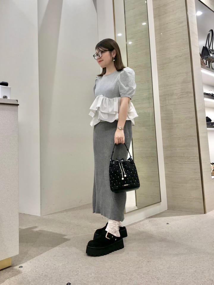 RANDA タフタフリルペプラムTシャツ グレー FREE タフタフリルペプラム