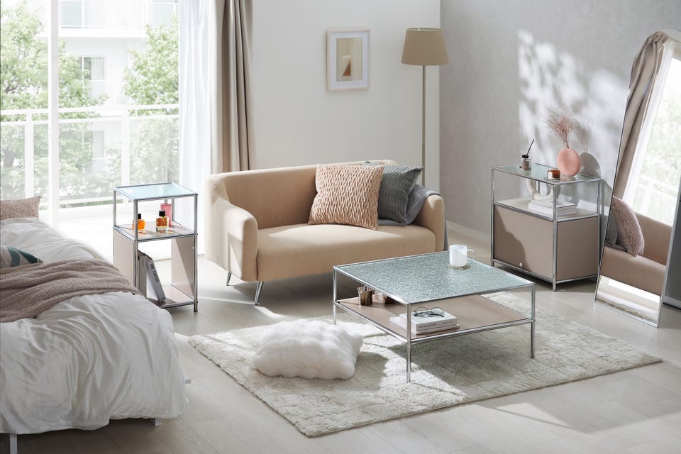 ROOM ESSENCE センターテーブル ガラス天板と木製脚のおしゃれな