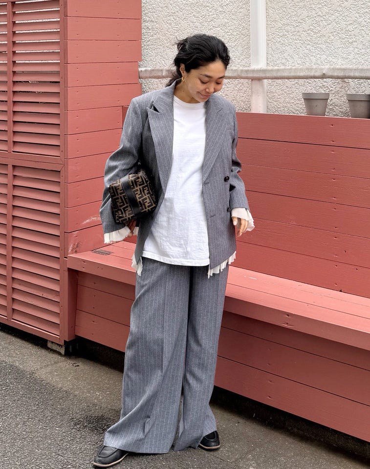 PinstripeフリルWジャケット
