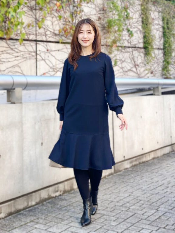 【美品】YOKO CHAN ウエスト切替デザイン ワンピース オーバーシルエット ポンチ切替デザインワンピース: M-premierBLACK公式通販｜m-i-d e