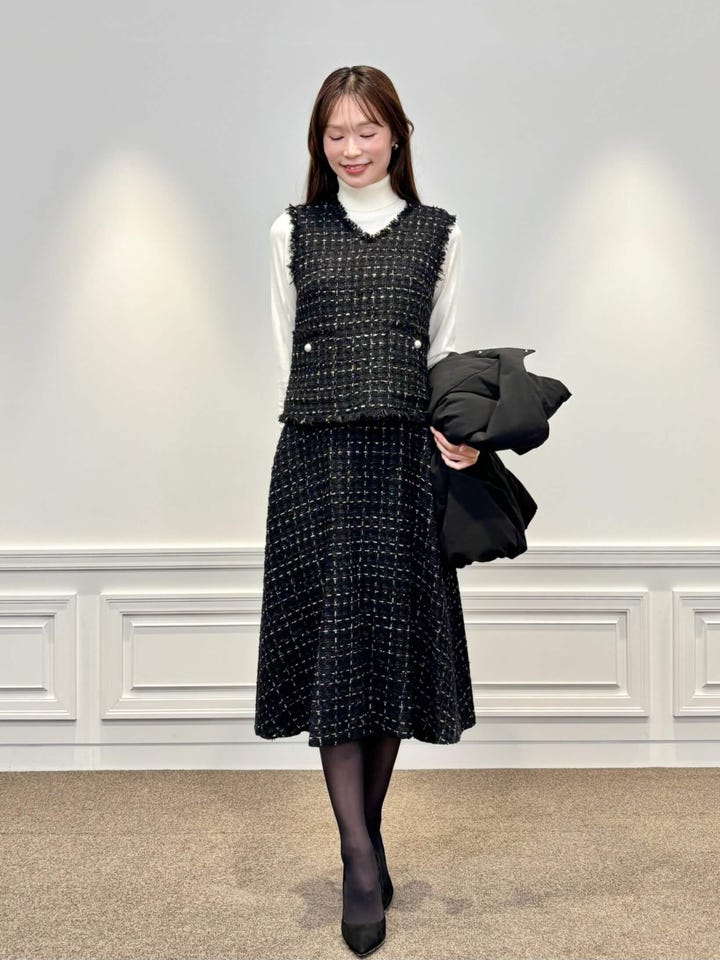 Heve ツイード　Vネック ベスト Futier Land（フューティアランド） Vネック ベスト ツイード オフィス