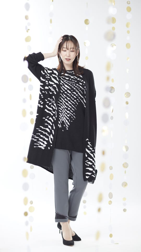 BOUTIQUE JUNKO ゼブラ柄ジャガードニットチュニック ブティック