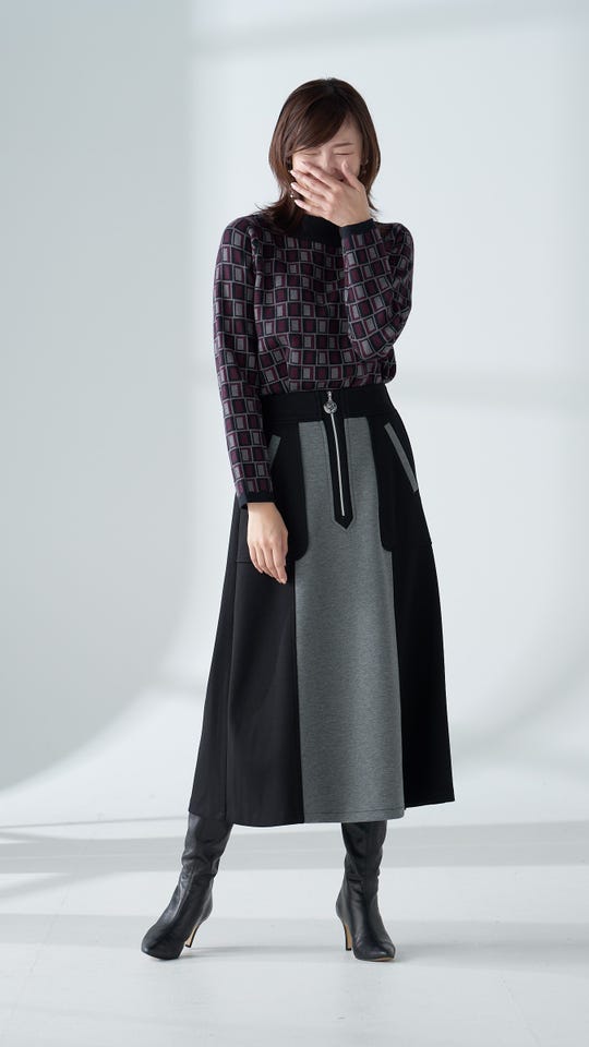 PCD カラーブロッキングのジップアクセントナロースカート ピエール