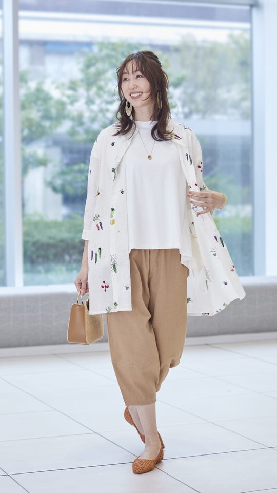 Pomelo 綿100%ベジタブル刺繍チュニックブラウス Pomelo（ポメロ