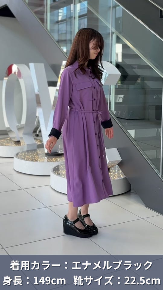 Pierre Cardin ピエールカルダン 長袖ワンピース ピンク サイズM PCD ポケットアクセントのモダンシャツワンピース ピエール カルダン