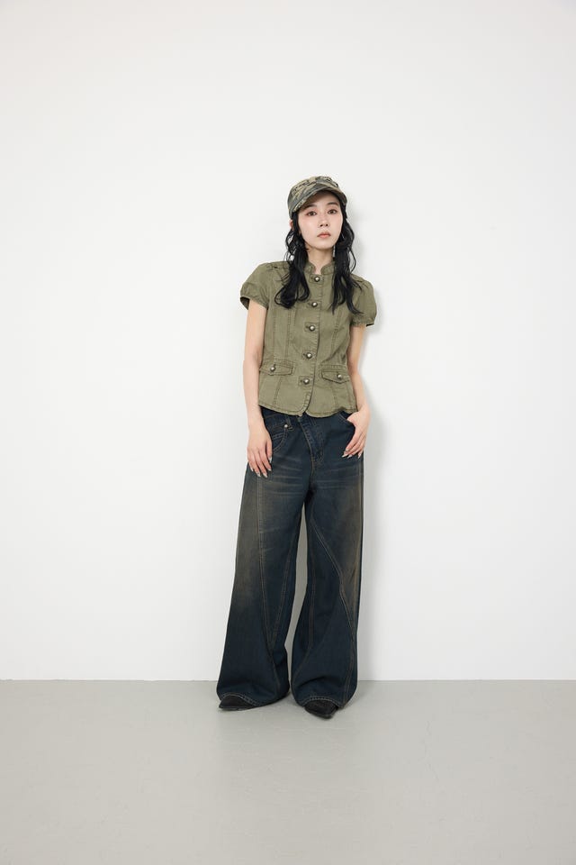 sly WASHED FRENCH S／L MILITARY シャツ WASHED FRENCH S/L MILITARY SH ウォッシュドフレンチスリーブ