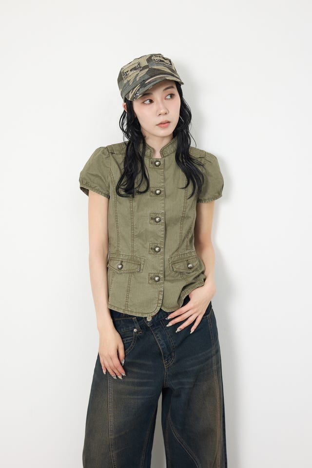 SLY | WASHED FRENCH S／L MILITARY シャツ (シャツ・ブラウス ) |SHEL