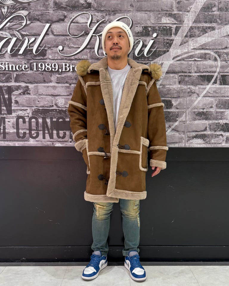 Karl Kani] ファーフード 脱着 フェイクムートン ロングコート | PEET