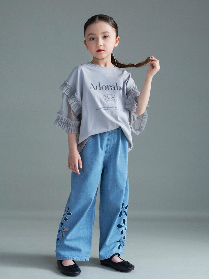 お花カットモチーフデニムパンツ 2026春夏 ｜子供服&ベビー服