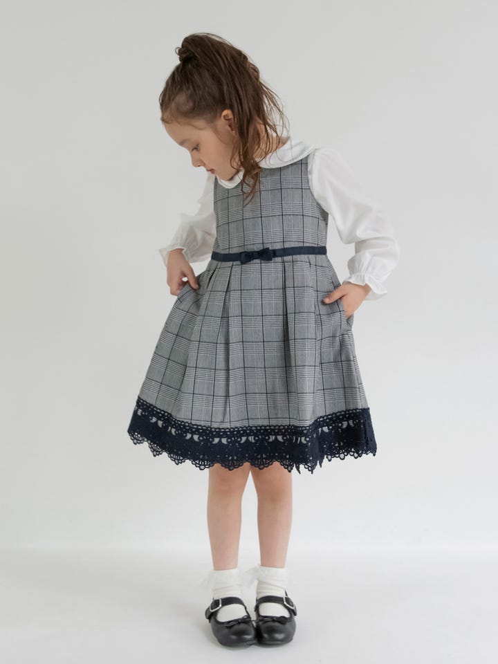 フォーマル】グレンチェック裾レースワンピース 2026春夏 ｜子供服