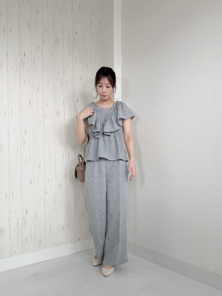 フリル トップス ＆ ワイド パンツ セットアップ le reve vaniller 全2