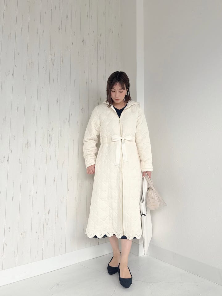 スカラップ刺繍 キルティング ロング丈 コート le reve vaniller 全4色