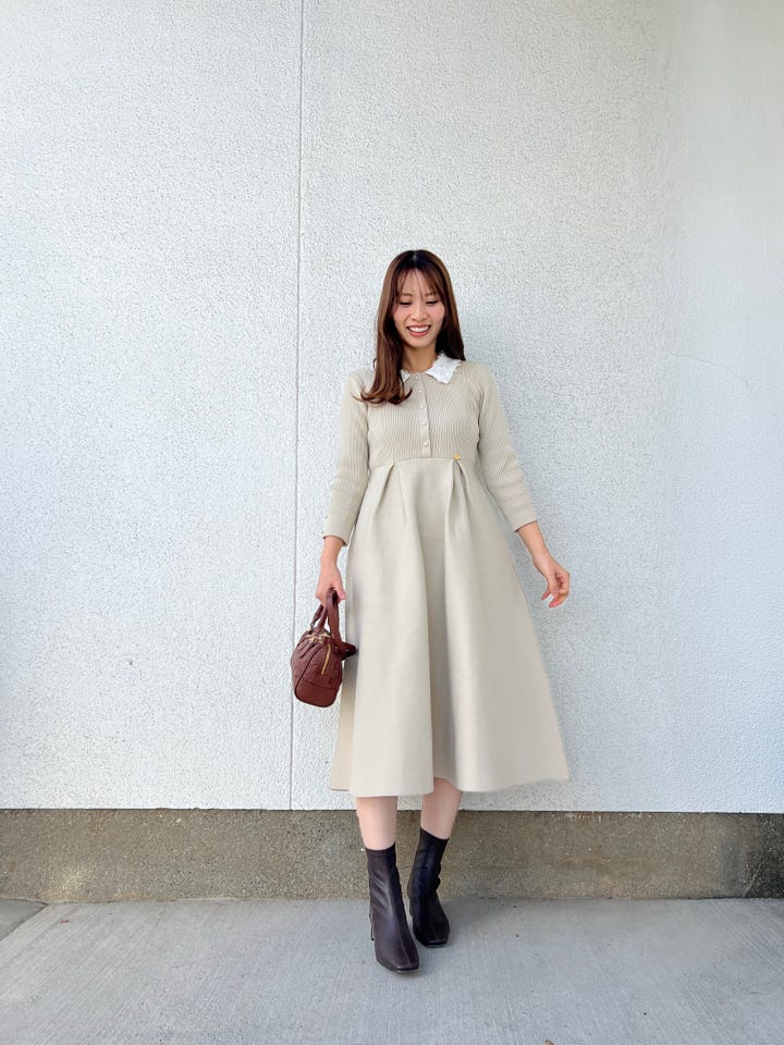 フラワー 襟付き ニット ワンピース le reve vaniller 全5色｜lvn341