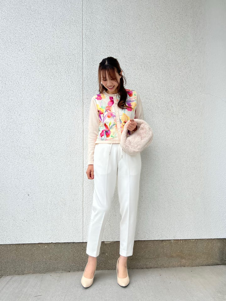 イタリープリント 丸首 ニット カーディガン Liala×PG 全2色｜lpg441