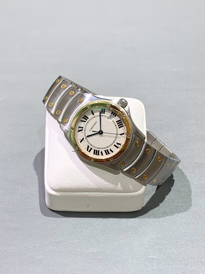 カルティエ Cartier 腕時計 サントスロンド MM W20037R3 アイボリー文字盤 ローマ数字インデックス デイト K18YG SS クオーツアナログ 【中古】 Cartier - カルティエ Cartier 腕時計 サントスロンド MM W20037R3