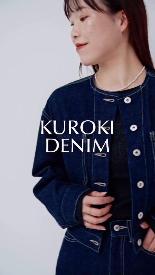 えりさま　極美品 DEEP BLUE ノーカラー　デニムジャケット 岡山デニム ROPÉ(ロペ) / ノーカラーデニムジャケット(岡山デニム)/セットアップ