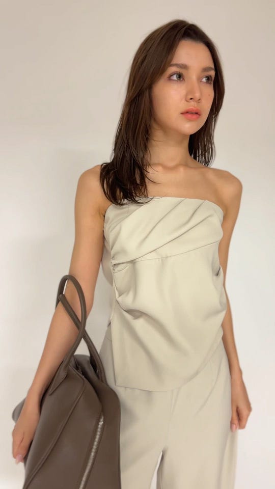 タック ドレープ サテン ベアトップス （ セットアップ可 ） KINO THE